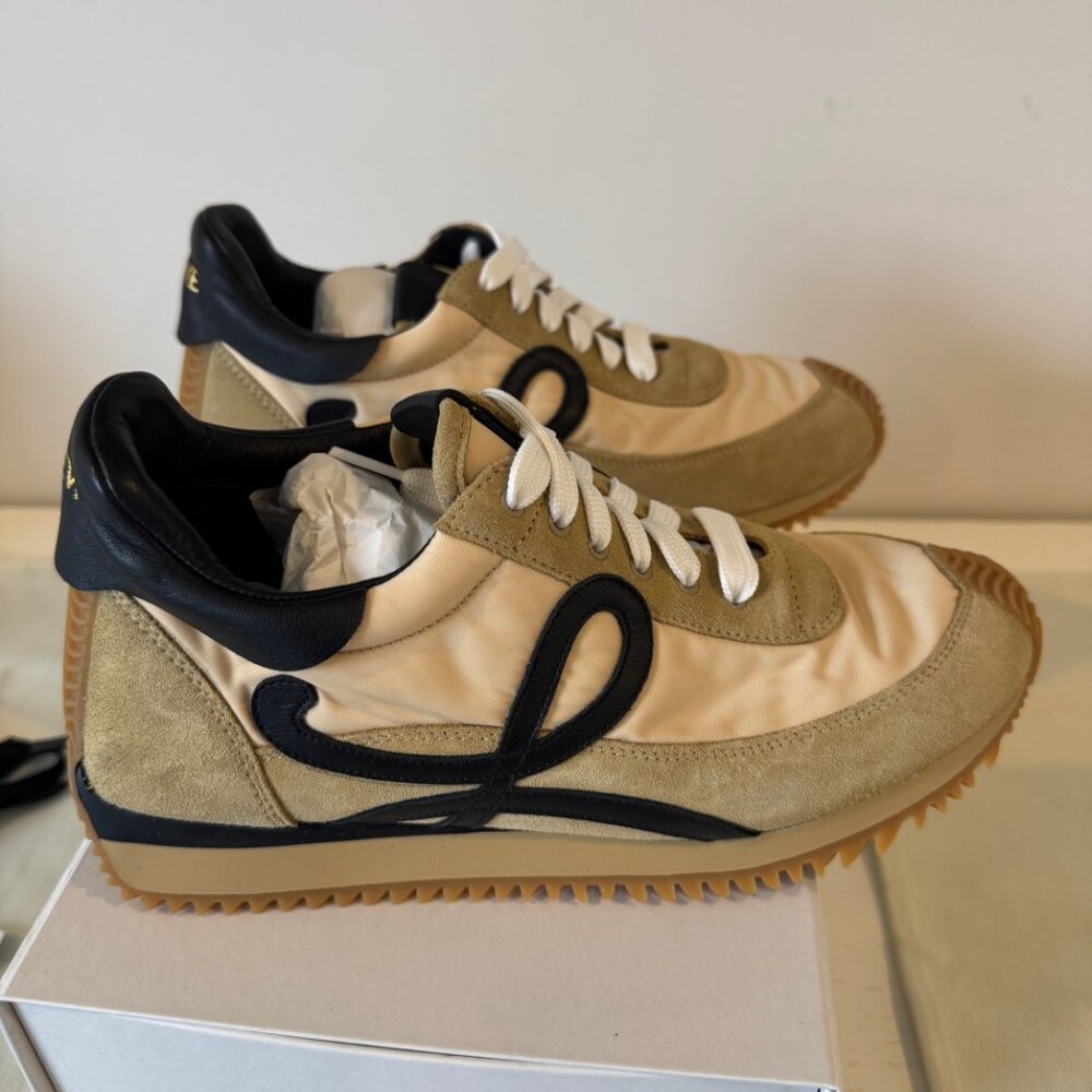 Loewe Flow Runner 2.0 Sneakers Gold Black Suede Nylon EU 38 US 8 LFR2282X05 - Picture 5 of 15